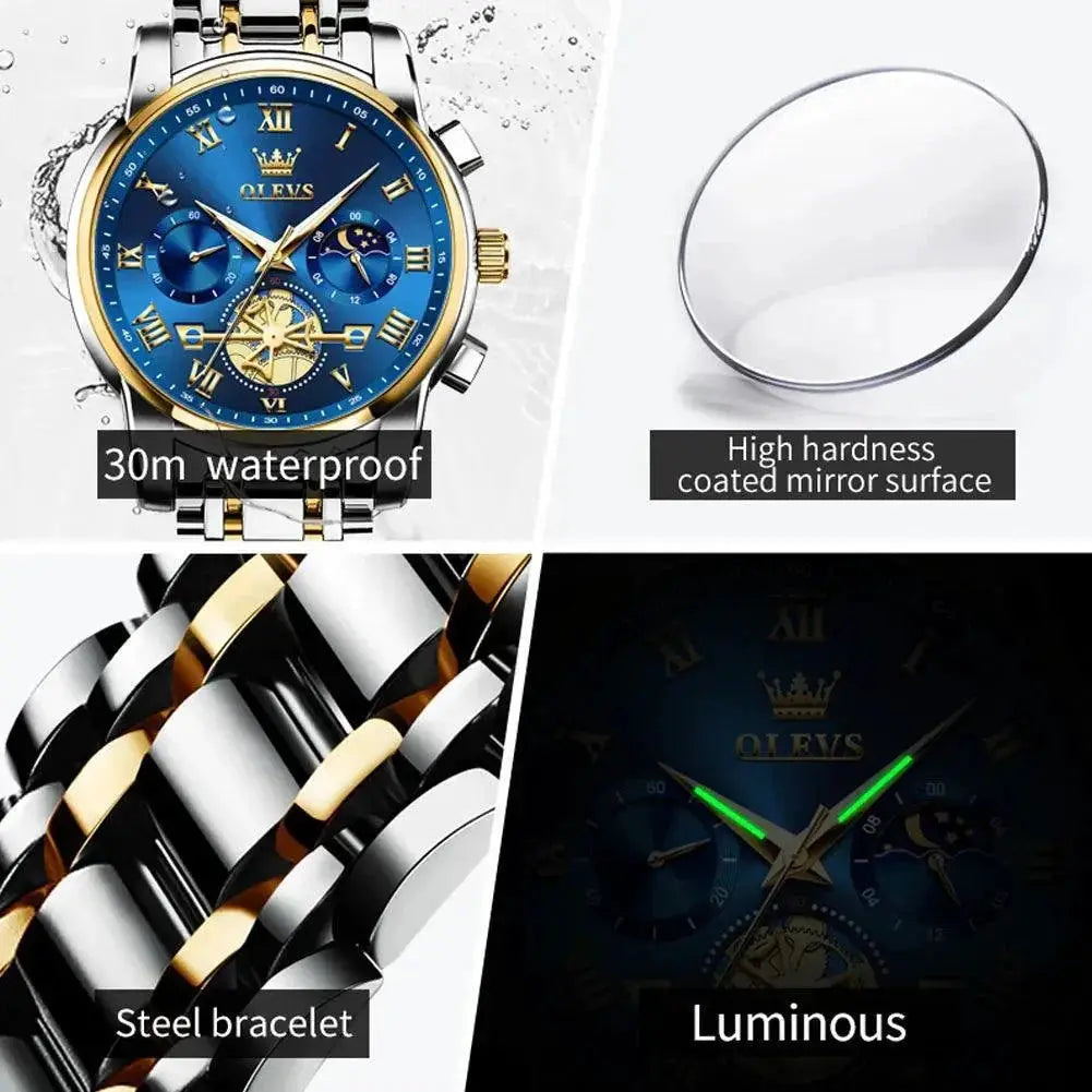 OLEVS Men's Luxury Quartz Watch Timeless Roman Dial Style