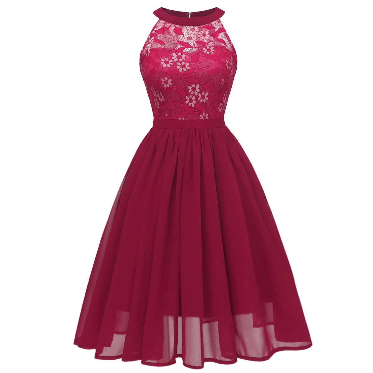 Sleeveless Lace Chiffon Cocktail Dress