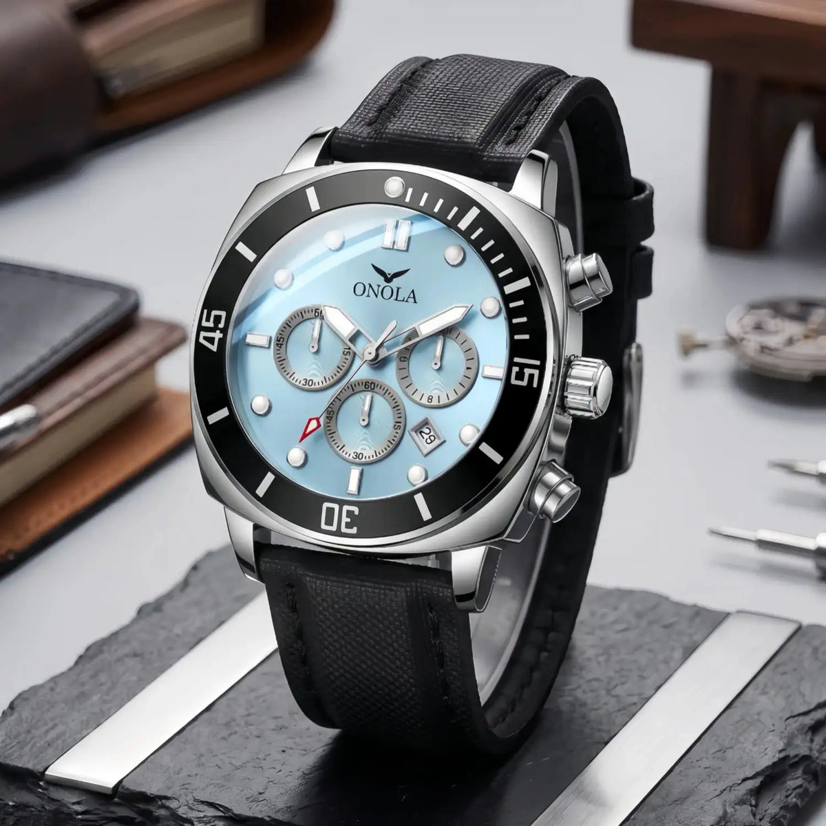 Ice Blue Chronograph Leather Watch — product image 5