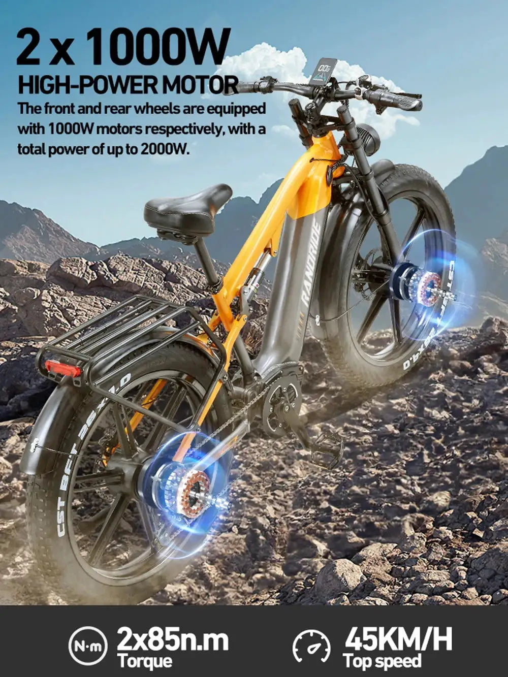 Electric Bicycle 2000W Motor 48V 20Ah Battery 50km/h E-Bike 26x4 Inch Tire Off-road Electric Bike Mountain Ebike Snowmobile Bike
