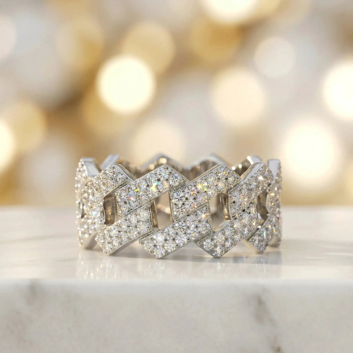Ice Pave Cuban Chain CZ Ring, Men's Street Hip Hop — product view 3