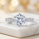Moissanite Ring in Sterling Silver Classic Prong Setting