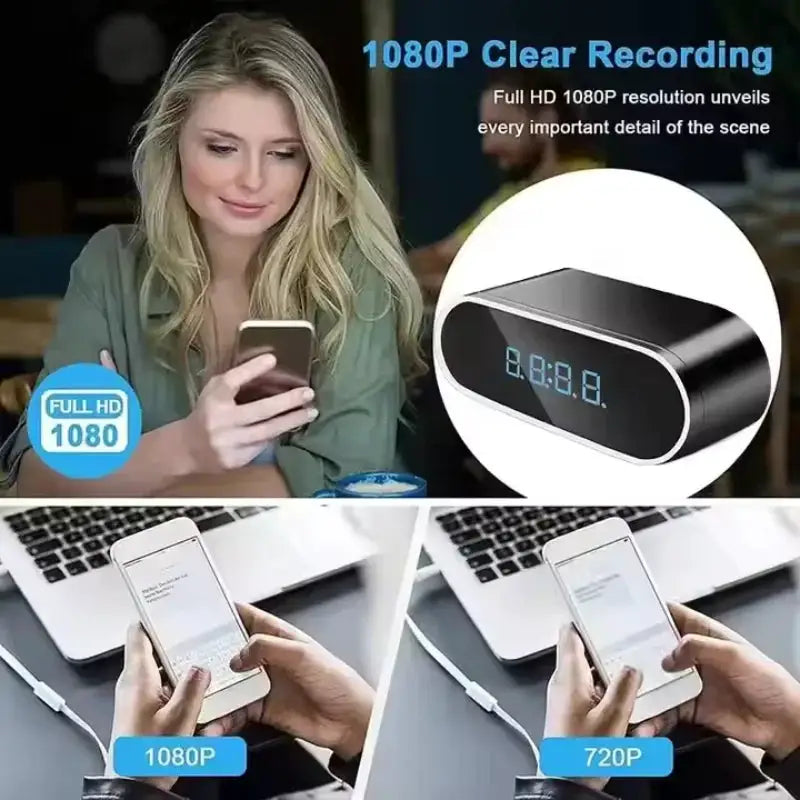 HD 1080P Alarm Clock Mini Camera Remote Wireless Wifi Control IR Night Vision View DVR Camcorder Home Indoor Monitor Video
