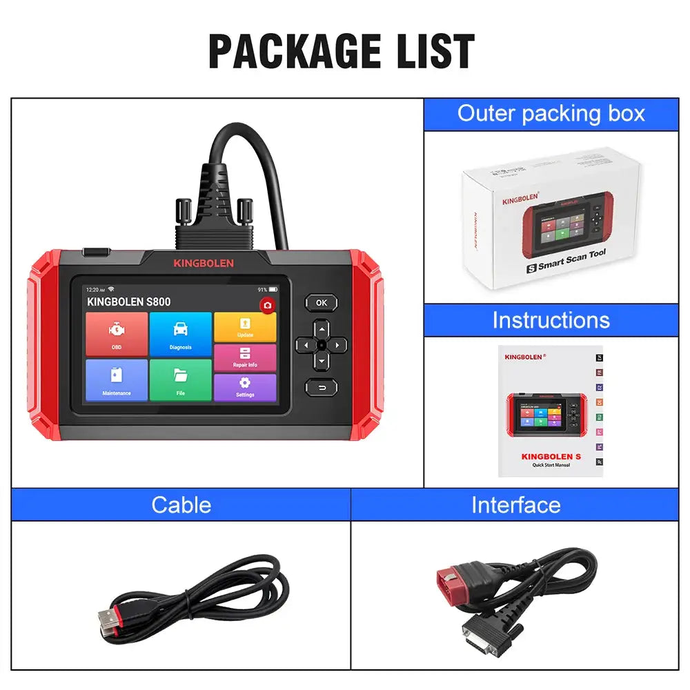 KINGBOLEN S800 5 inch Car Diagnostic Tools ABS SRS ECM TCM 4 systems 15 Resets IMMO DPF TPMS Lifetime Free All OBD2 Scanner