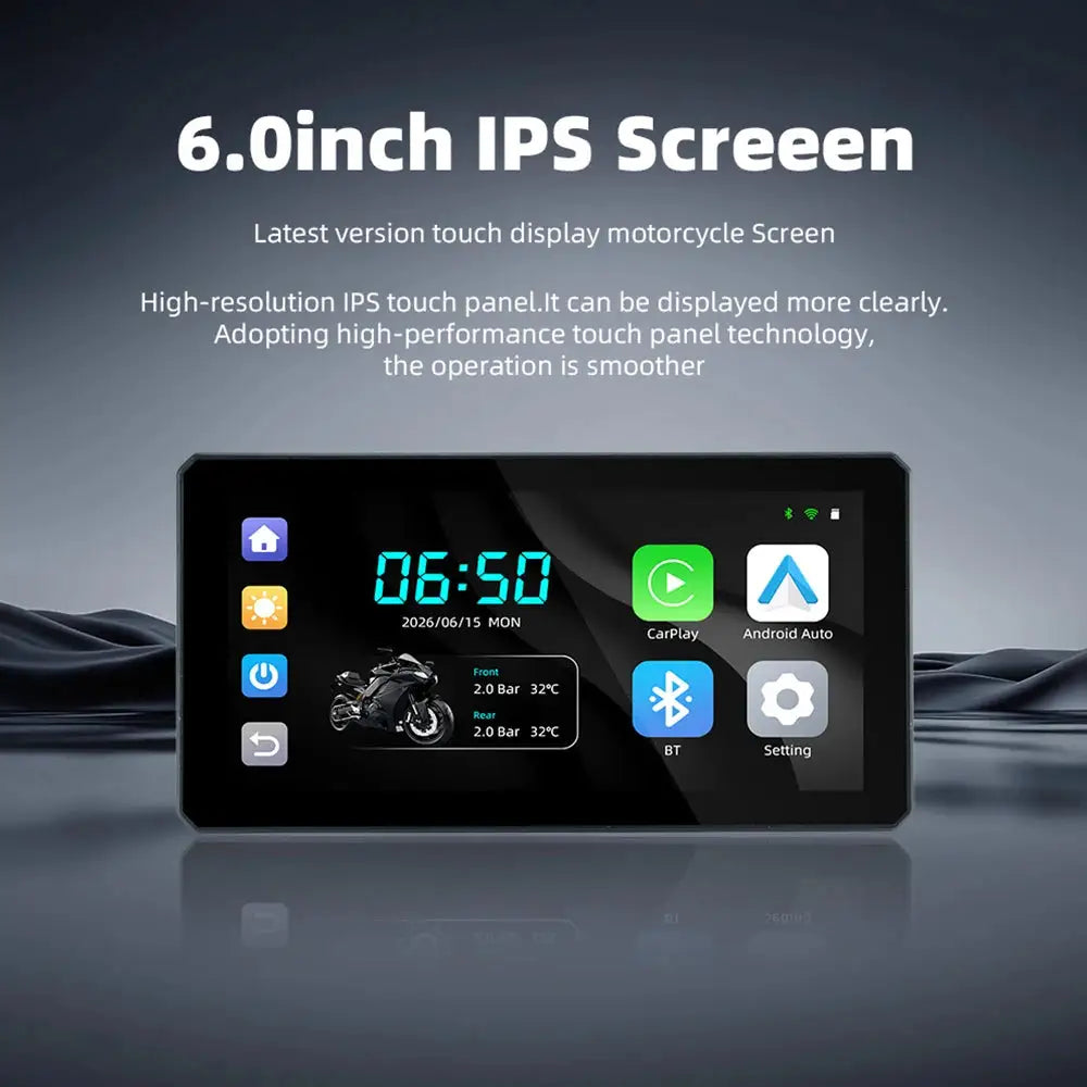 EKIY 6.0 inch Wireless CarPlay Moto Android Auto Portable Digital Motorcycle Dashboard GPS Navigation Removable Display Screen