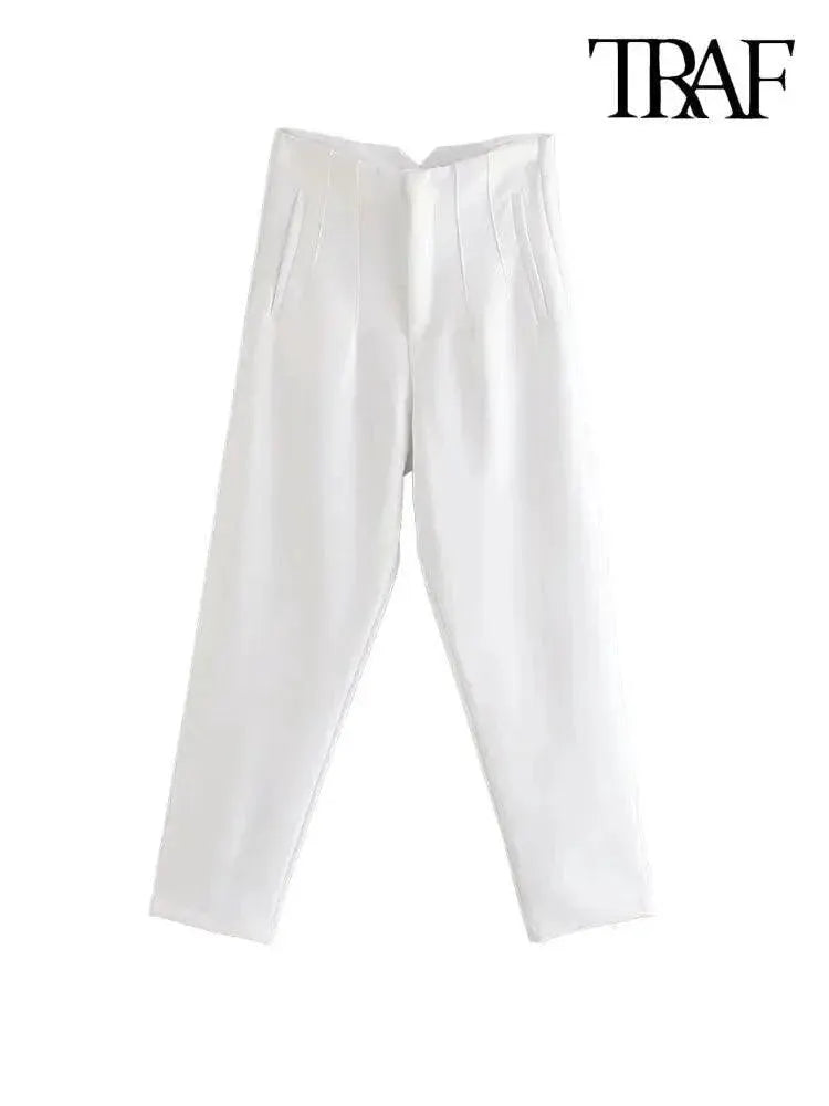 Vintage High Waist Zipper Fly Trousers for Stylish Women