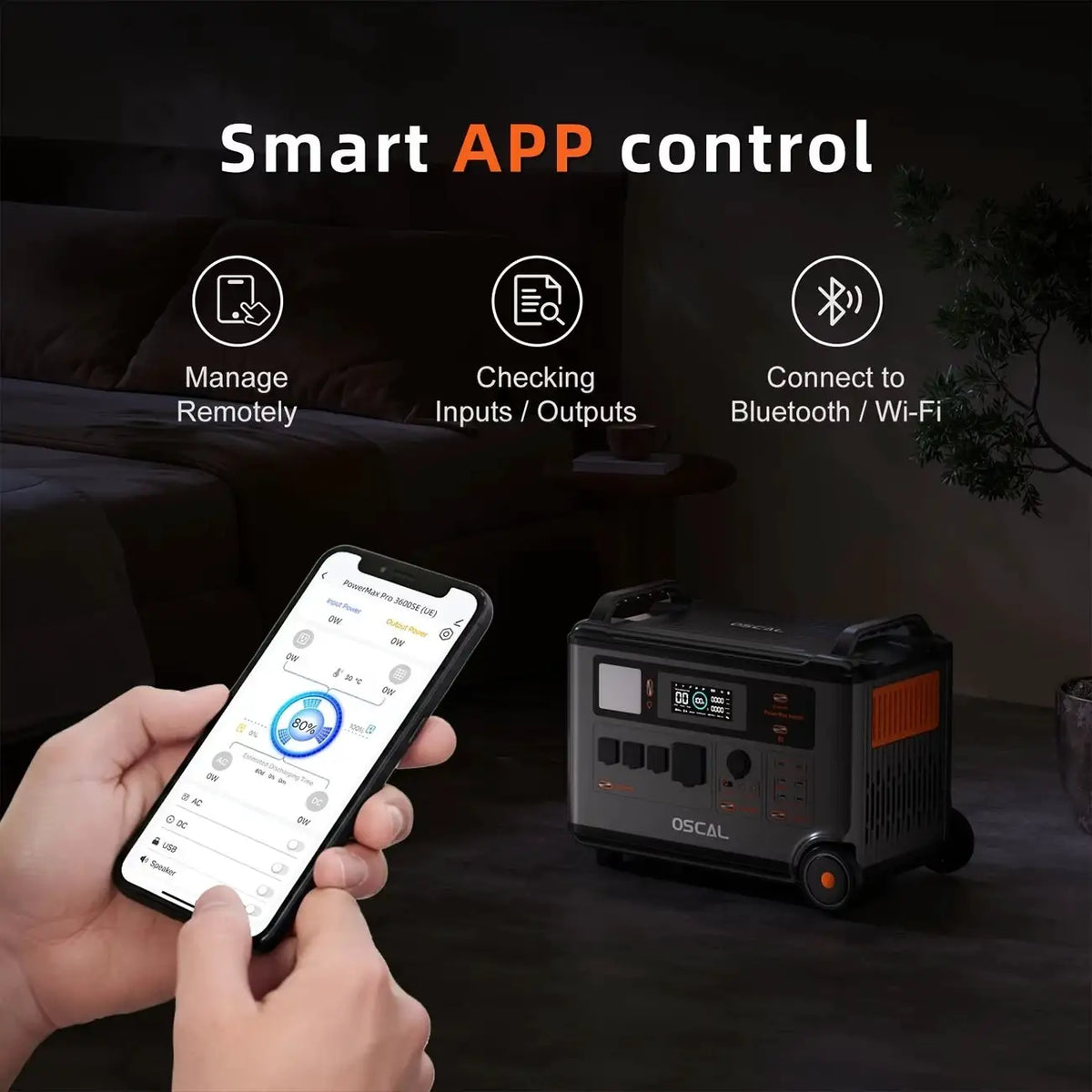 OSCAL PowerMax 3600 SE Solar Generator, 3600Wh/3600W Portable Power Station with Additional Solar Panel Expandability, 4 AC Outlets (7200W Peak), 1.2 Hour Fast Charging, App Control, for Home, Camping and RVing