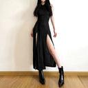 Goth Cyber Hooded Midi Dress for Women