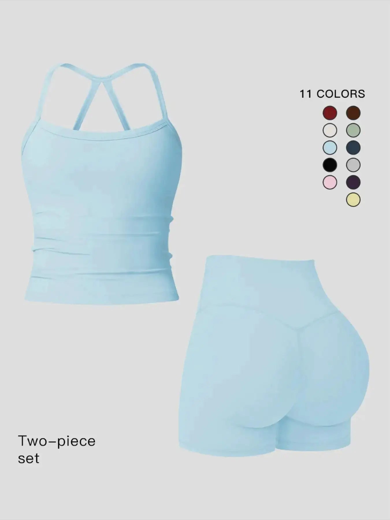 Women 2 Piece Yoga Set Quick Dry Workout Tracksuit Backless Cami Top High Waist Tummy Control Butt Lifting Shorts Ladies Fitness Sportswear Gym Outfits Activewear Running Suit