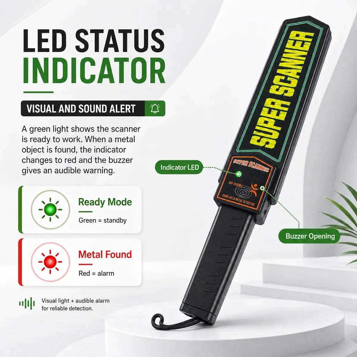 Handheld Metal Detector Security Scanner Adjustable Sensitivity Audio Vibration Alarm Portable Inspection Tool Airport Safety