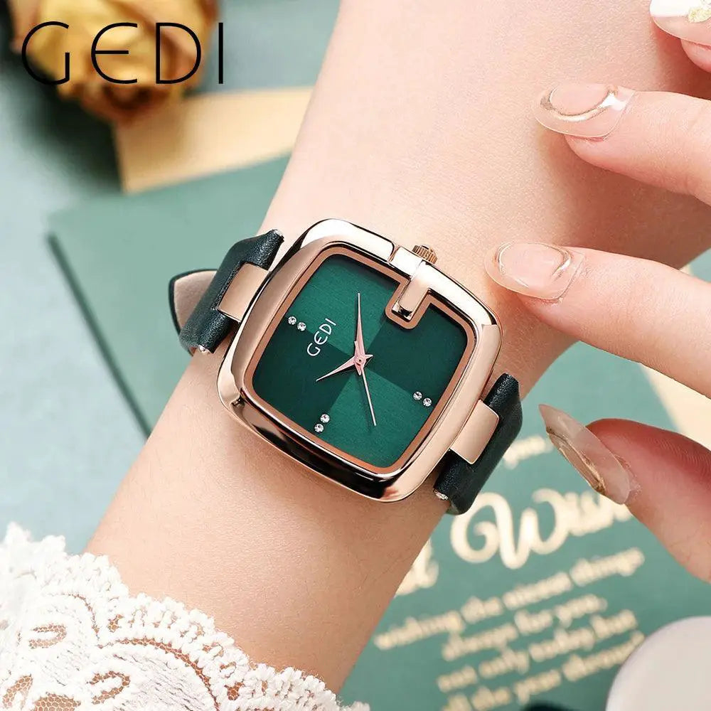 Square Women's Quartz Watch With Brown Leather Strap