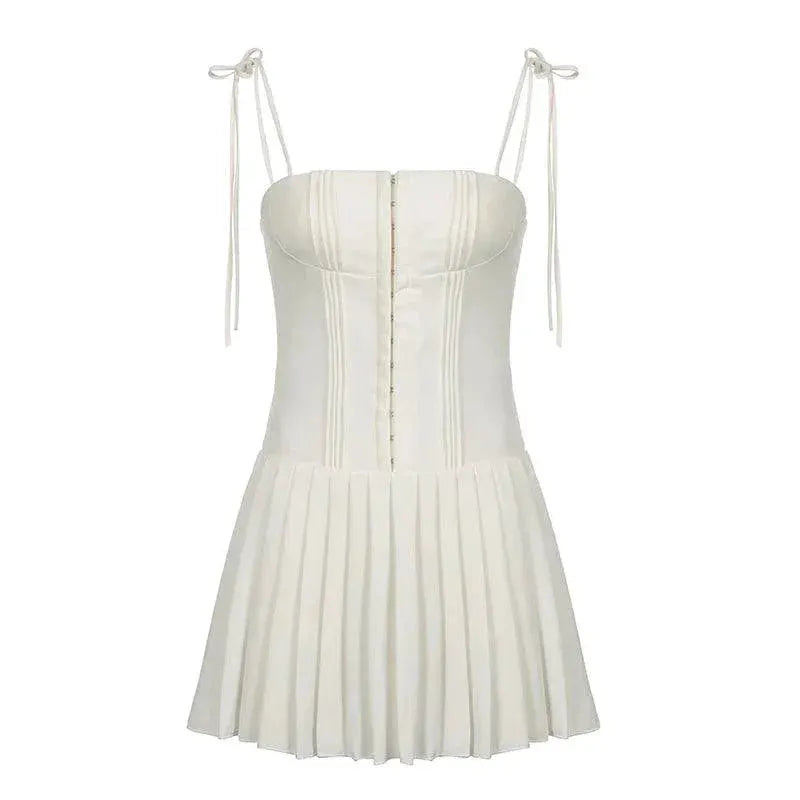 IAMHOTTY White A Line Pleated Corset Dress Party Holiday