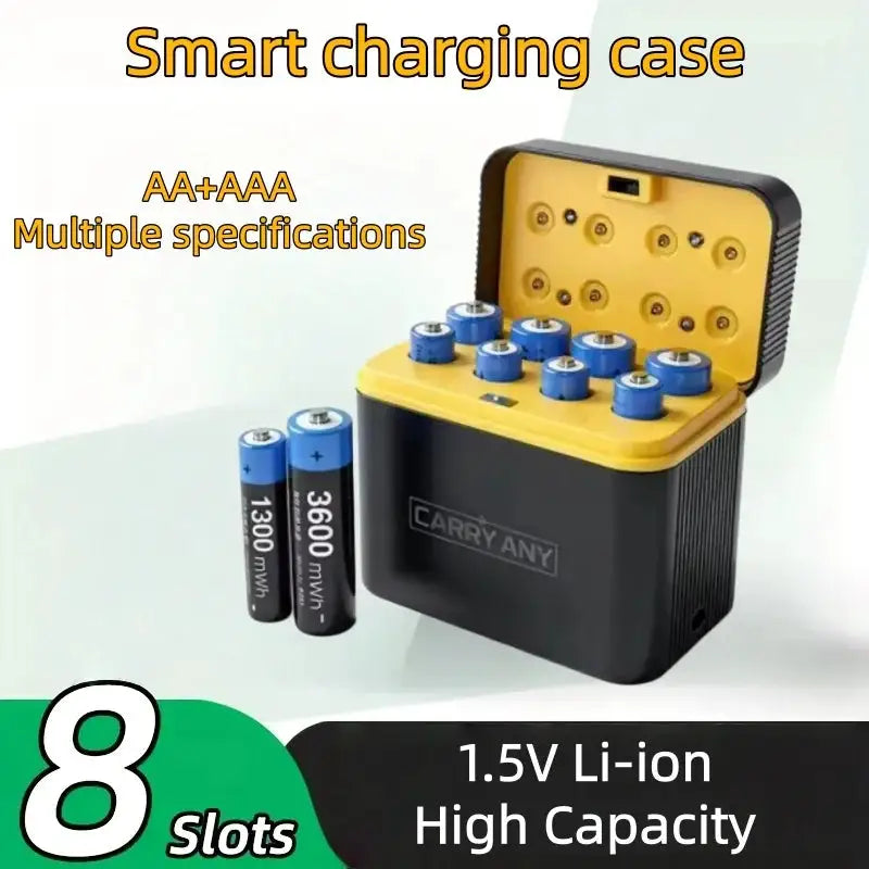 1.5V AA/AAA Lithium Battery Charger 8 Slots Rechargeable Fast Charging Box for 1.5V Batteries with Fast Charging Cable