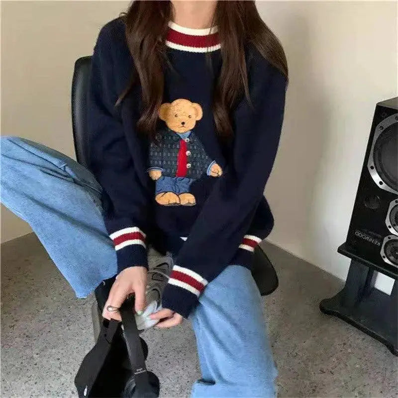 Japanese Cartoon Bear Knit Vest Oversized Cozy Autumn Style
