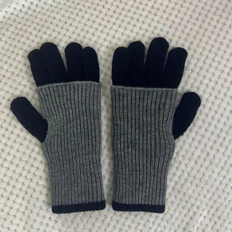 Colorblock Ribbed Winter Knit Gloves