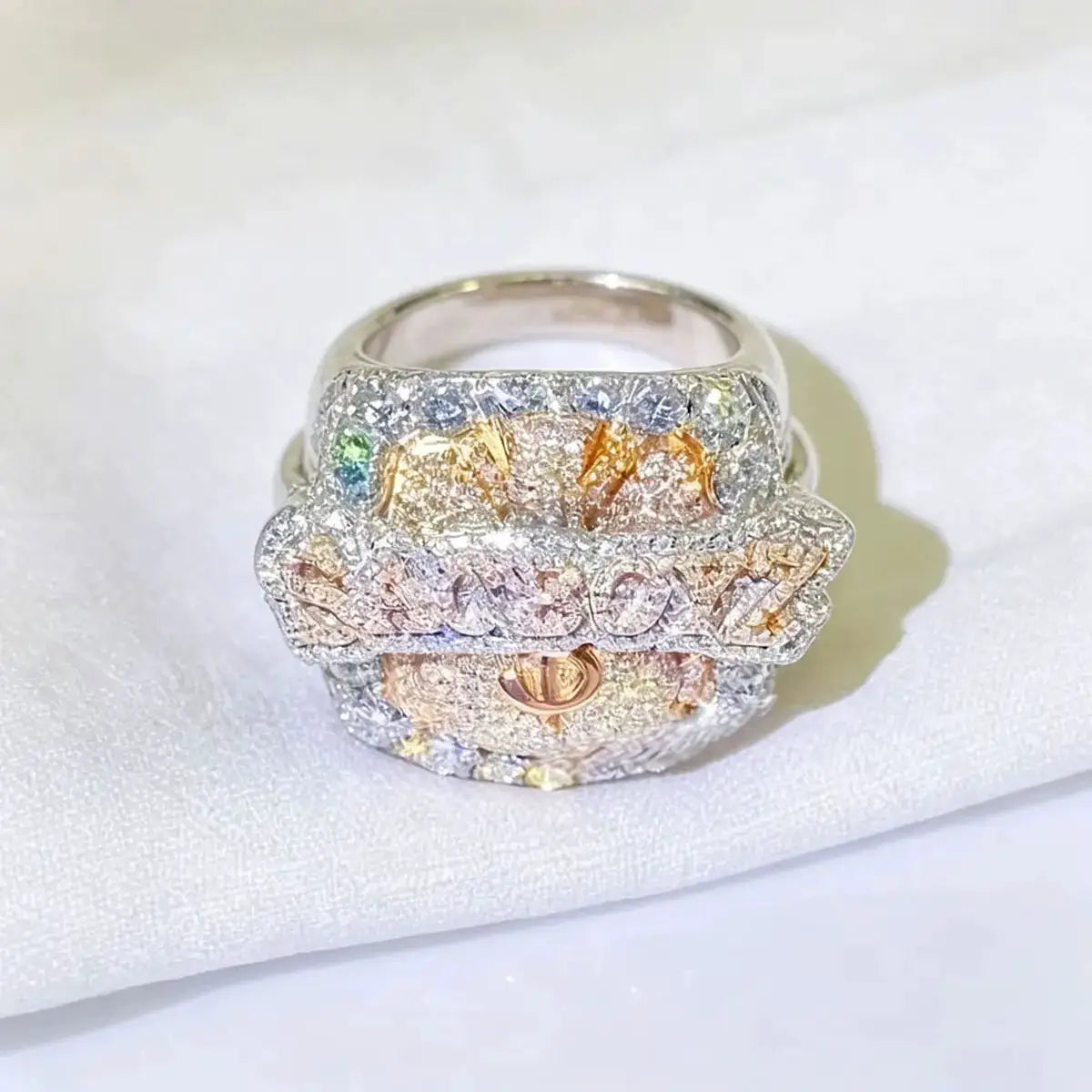 Gold Rose Gold Letter Cuban Ring — product image 2