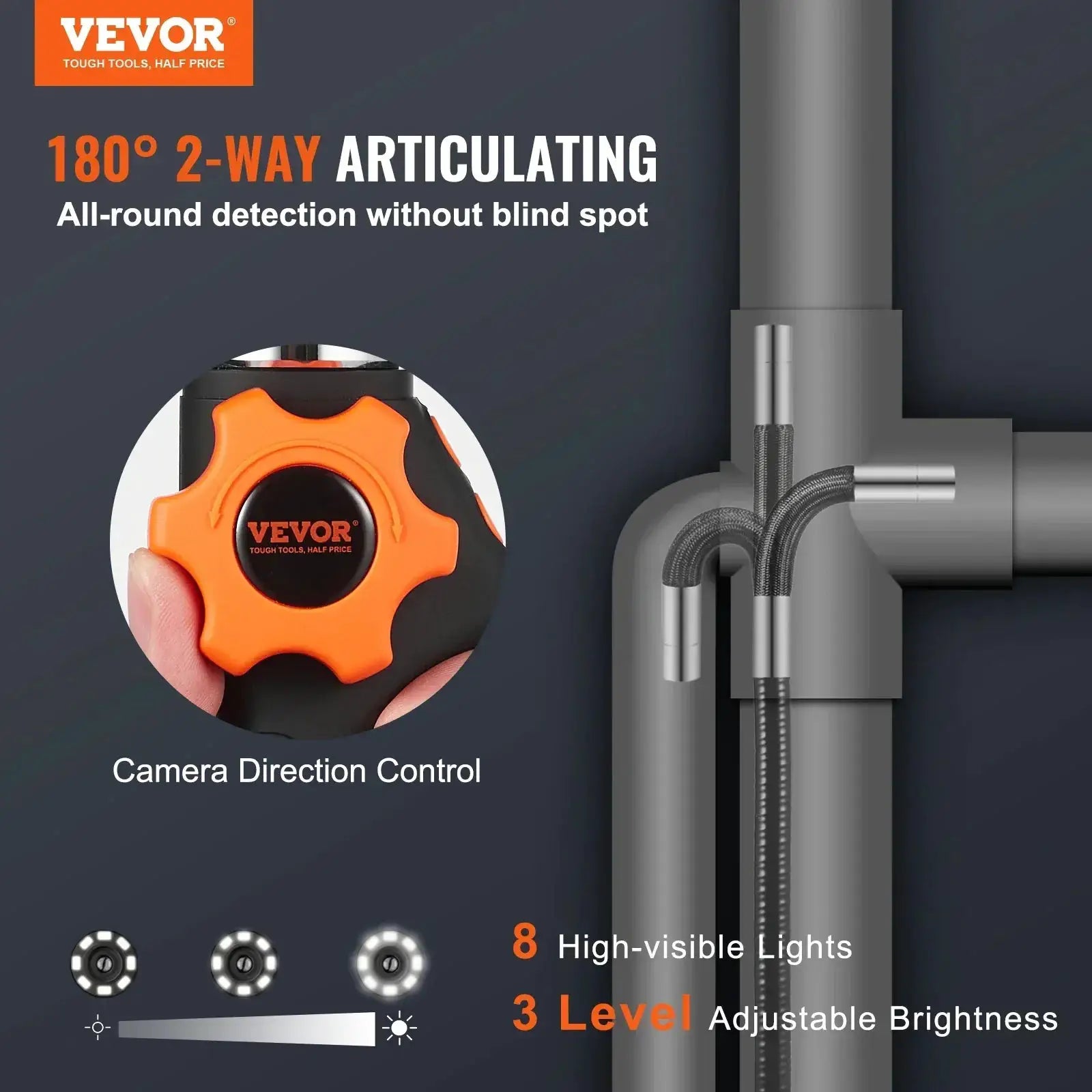 Articulating Borescope Camera With Light 5 Inch Screen