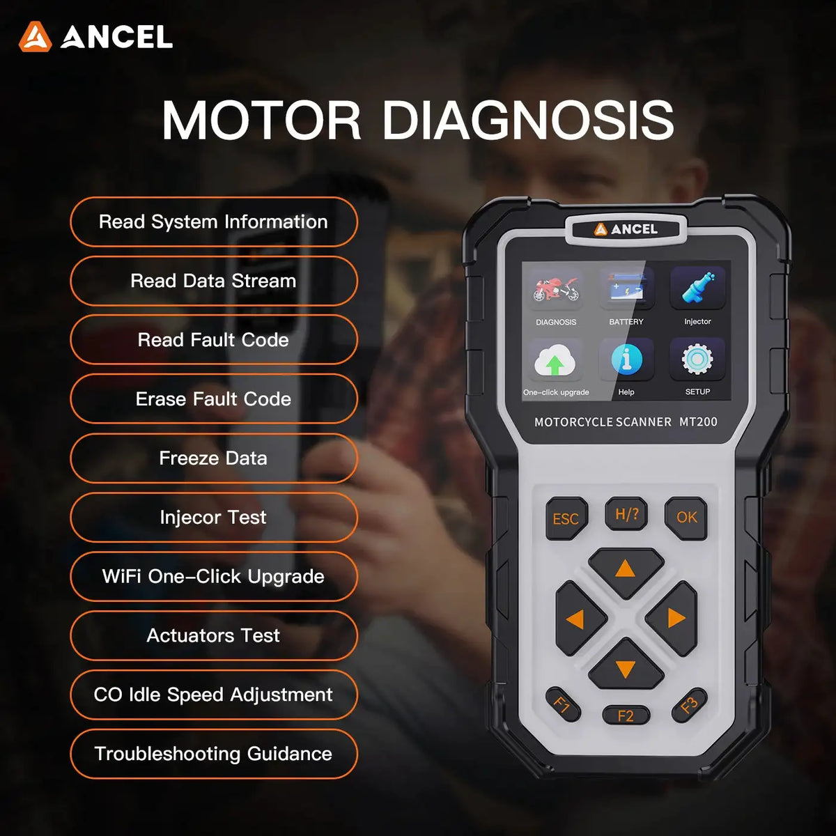 ANCEL MT200 Motorcycle Diagnostic Scanner Full System OBD2 Motorbike Code Reader For BMW Ducati Yamaha Suzuki KTM Free Update