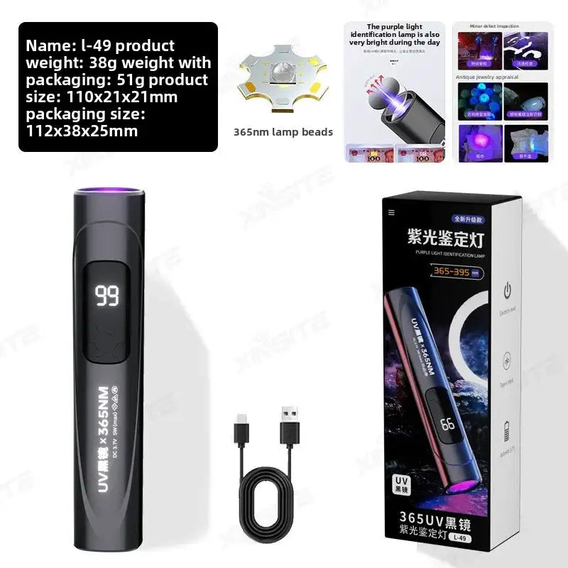 365nm UV Blacklight Flashlight Portable Ultraviolet Black Light for Pet Ringworm Detection Banknote Verification Resin Curing