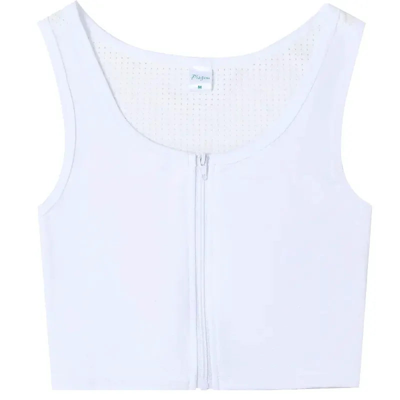 Chest Binder Trans Crop Top With Bandage Zipper Bra Tank
