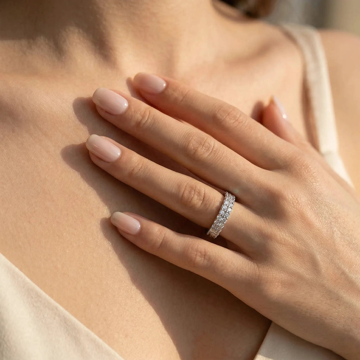 Moissanite Ring in Sterling Silver Pave — product view 5