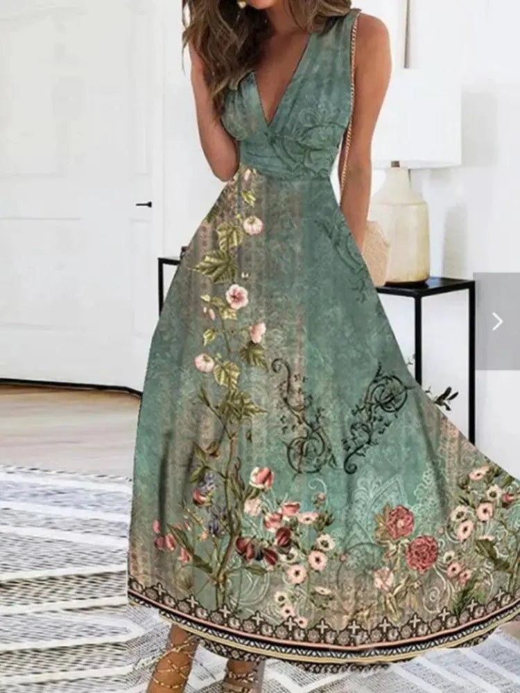 Bohemian V Neck Maxi Dress For Summer Chic Fashion