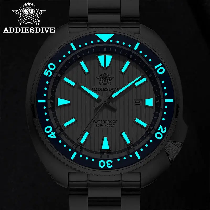 ADDIESDIVE Men's New Outdoor Quartz Watch 200M Diving BGW9 Super Blue Luminous Watch Sapphire Glass Men's Stainless Steel Watch