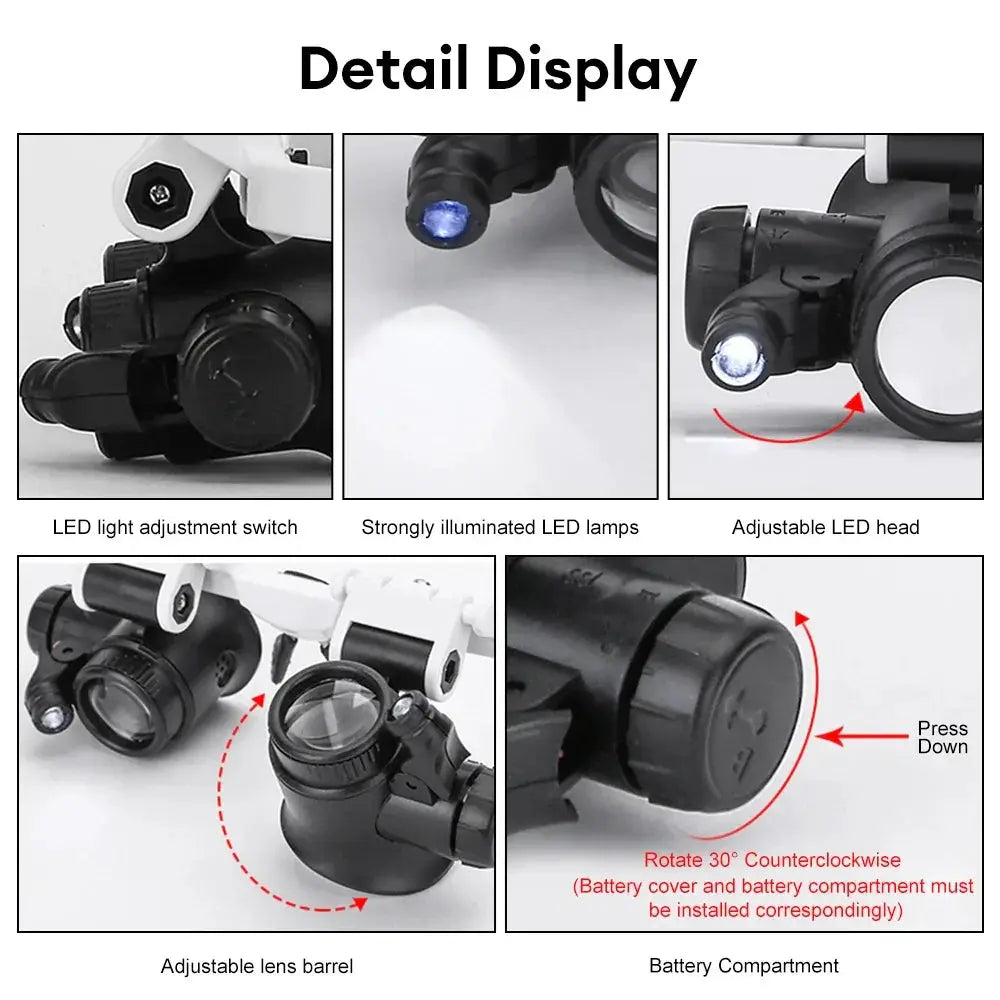 Head Mounted Microscope Jeweler Magnifier 8x 15x 23x