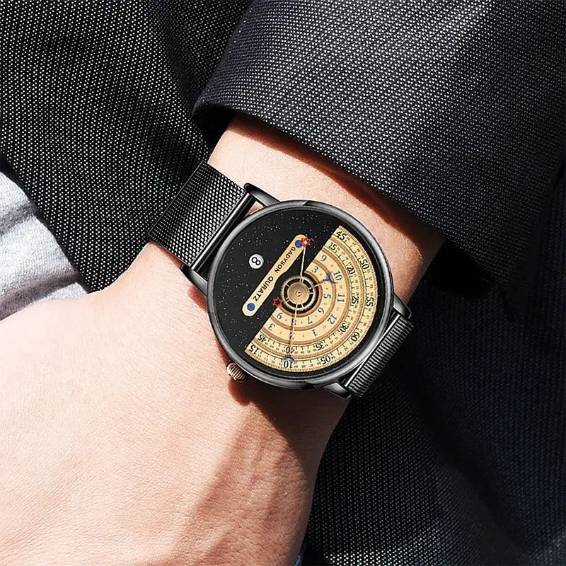 Unique Business Men Watch Fashion Auto Date Stainless Steel Strap Quartz Wristwatch Man Gifts For Him Calendar Clock
