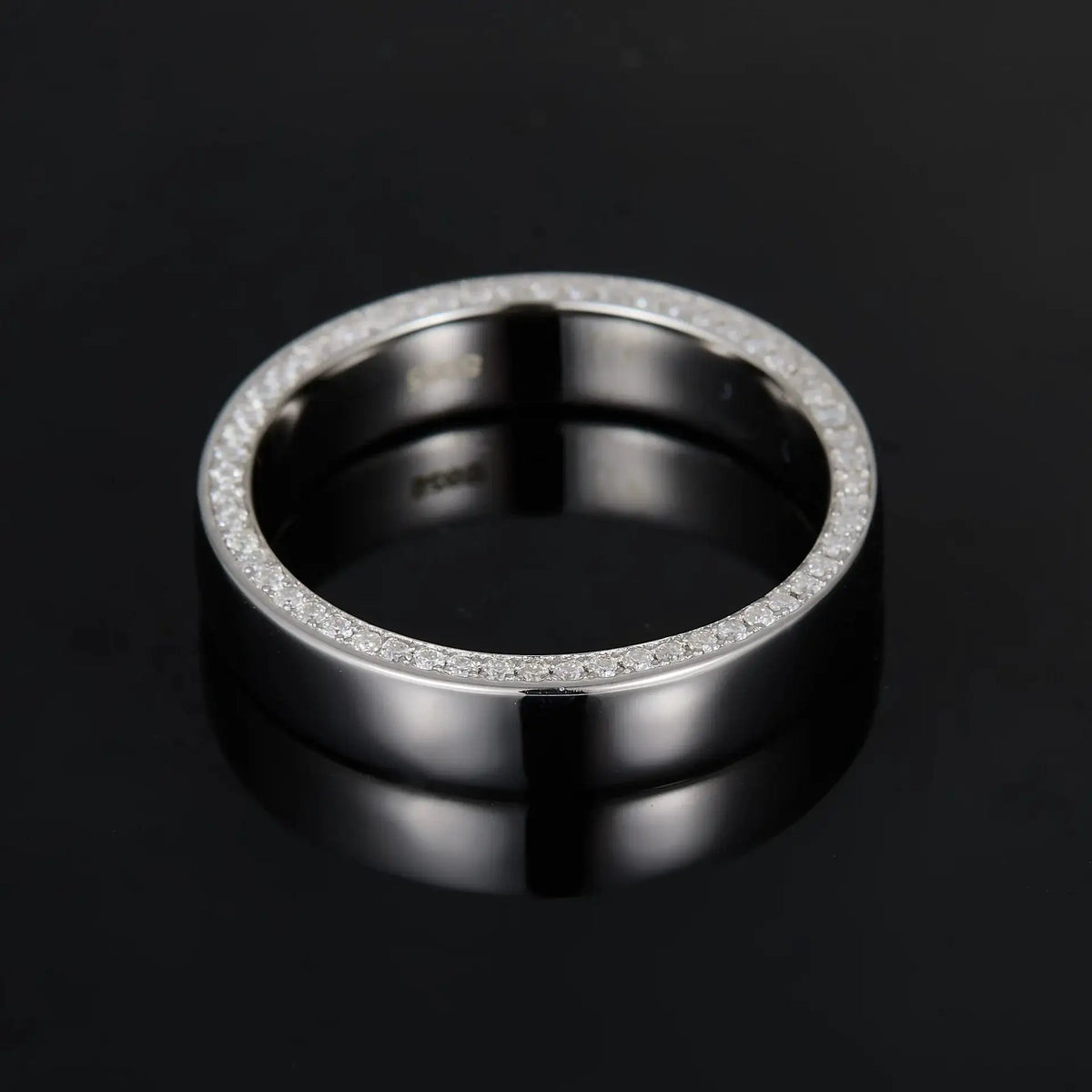 Round Moissanite Ring in Sterling Silver Pave Setting — product view 2