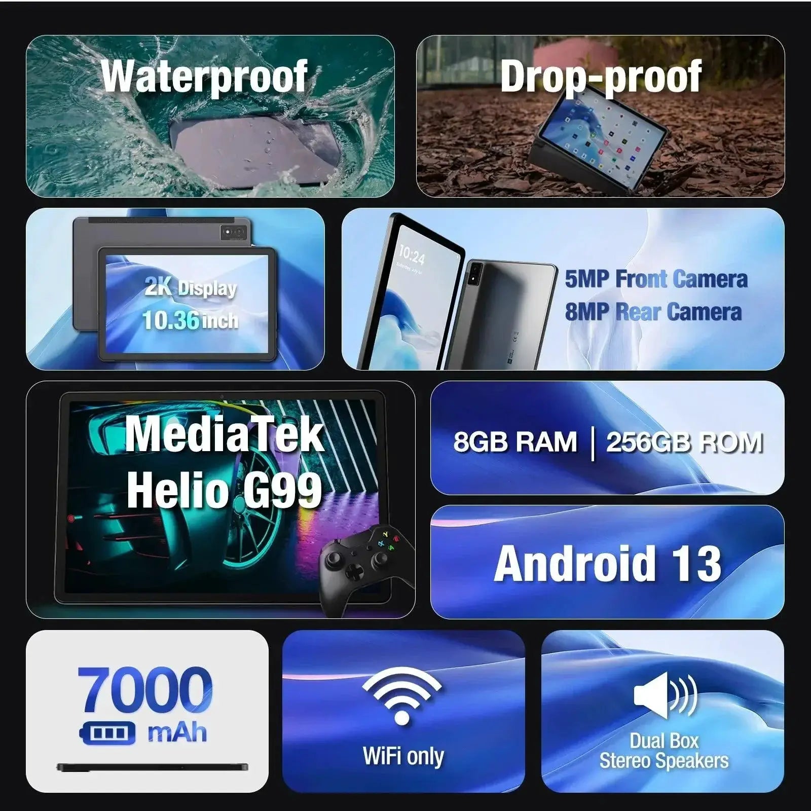 Kids Tablet Waterproof FHD Plus 256GB Storage Battery Life