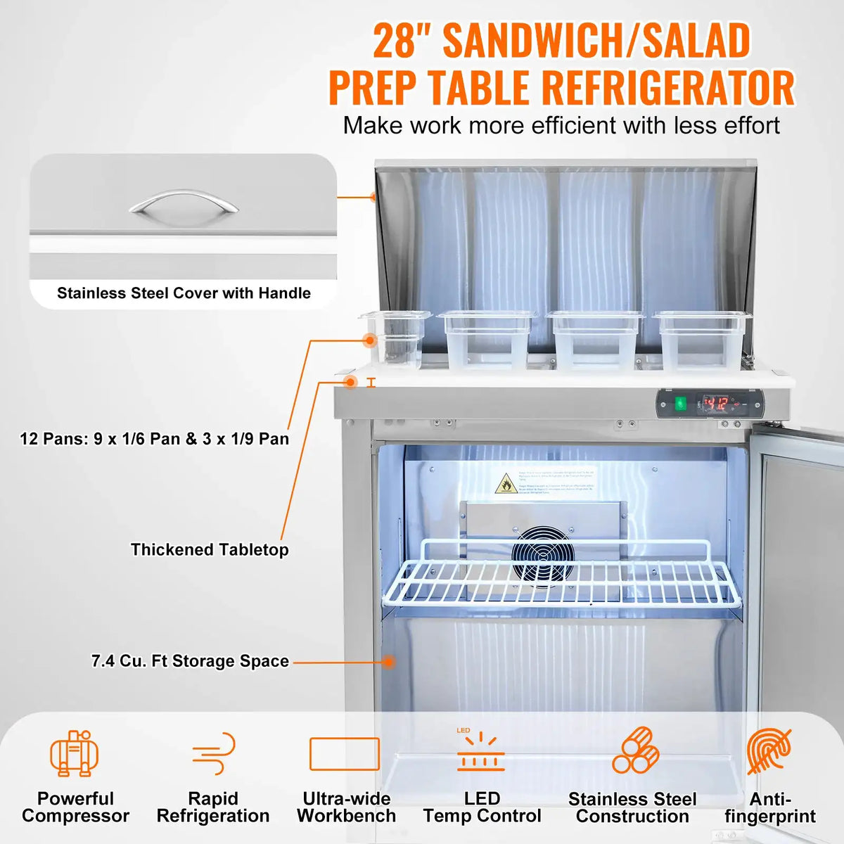 SucceBuy " Commercial Refrigerator Sandwich & Salad Prep Table — product view 2