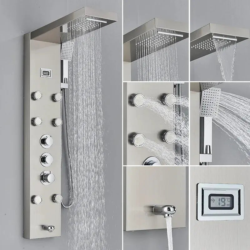 Thermostatic Shower Panel With Stainless Steel Column Faucet