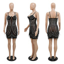 Rhinestone Mesh Tassel Diamonds Dress Elegant Evening Glamour