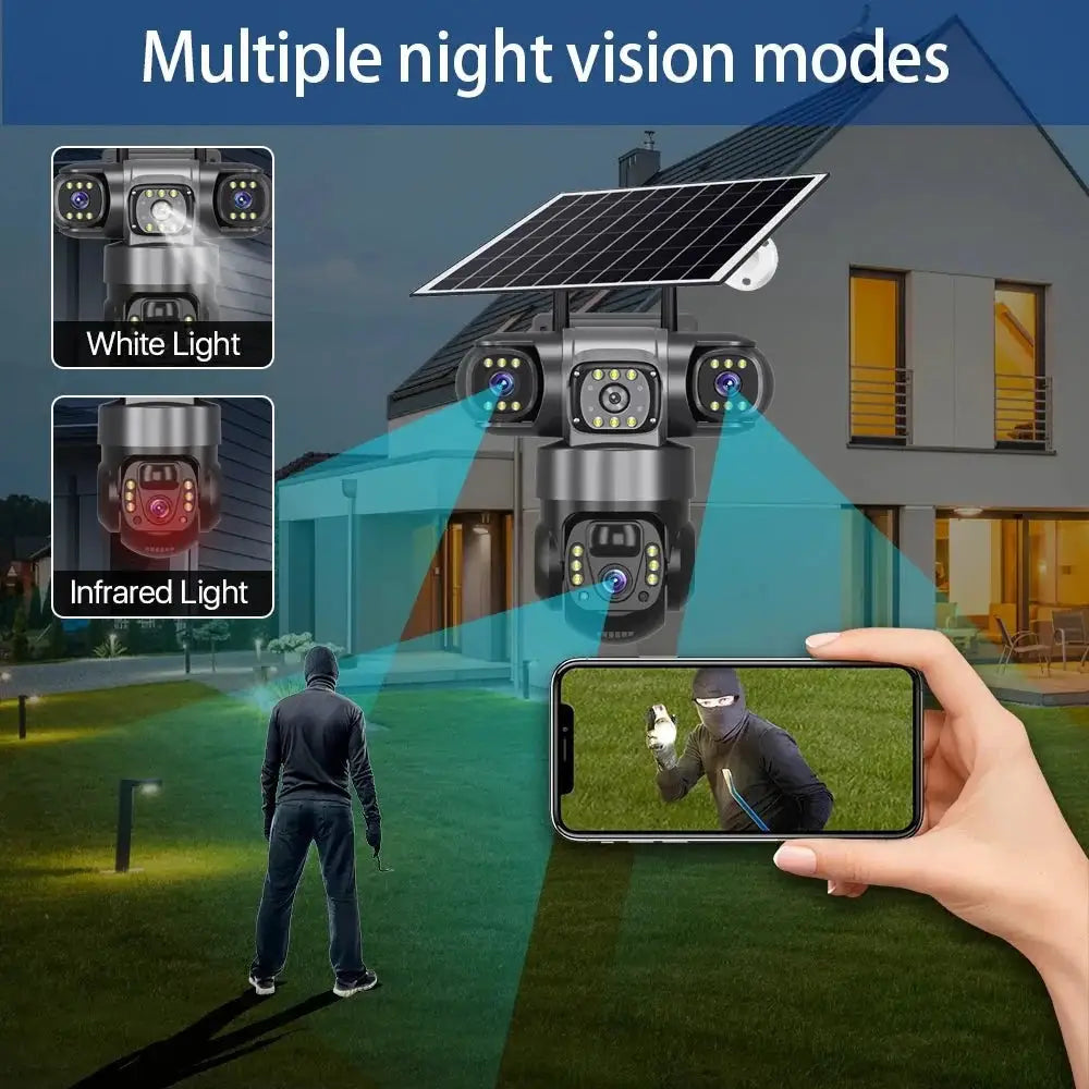 V380Pro 3 Lens WiFi Solar Camera 360 Outdoor Waterproof Security - stepyours.com