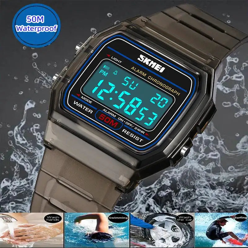 Skmei Women Digital Watches Fashion Transparent Case TPU Strap Led Waterproof Swimming Sports Wristwatch Female Alarm Clock