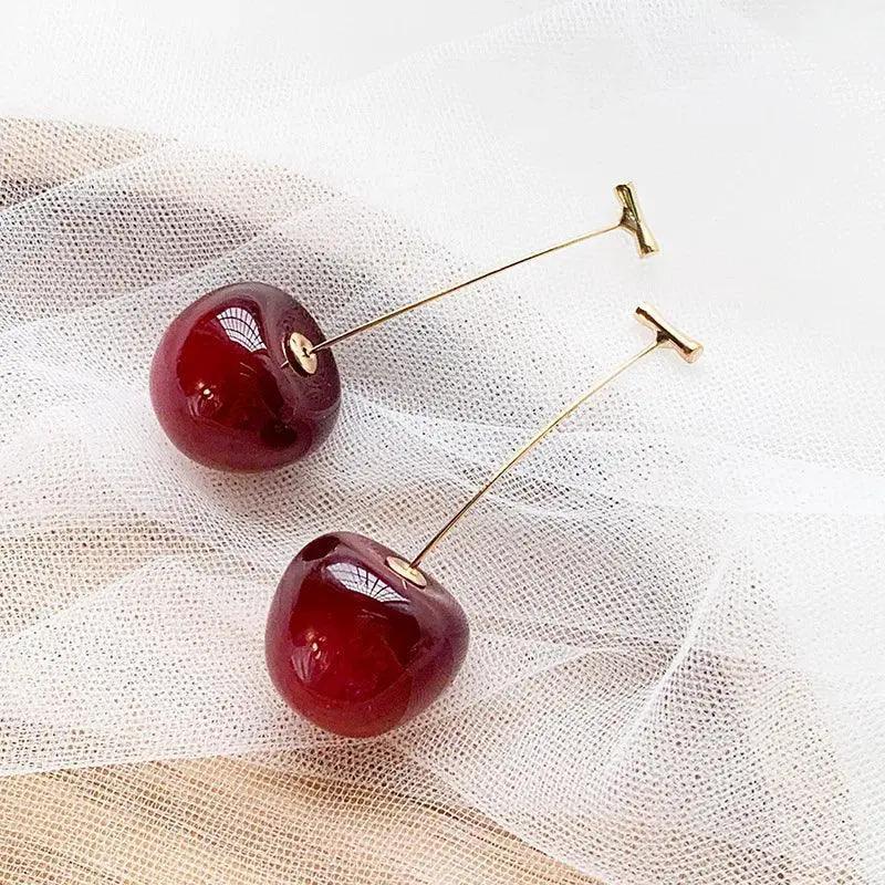 Sweet Cherry Charm Earrings Whimsical Korean Style