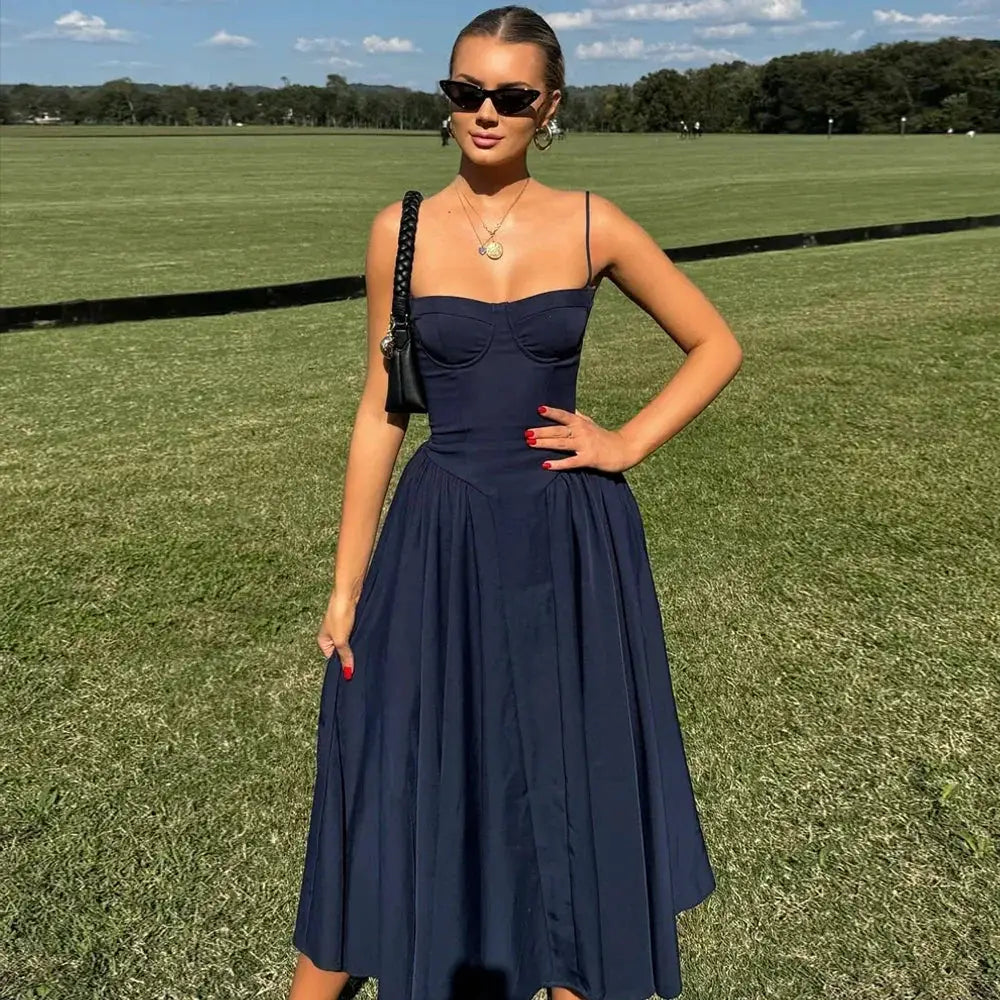 Elegant Pink Midi Dress for Summer Events by Mingmingxi - OurLum.com