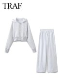 TRAF 2024 Spring Female Casual Hoodies Zipper Coats Set