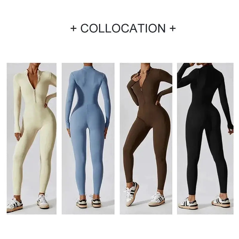 Elegant Nude Zipper Leotard for High Intensity Gym
