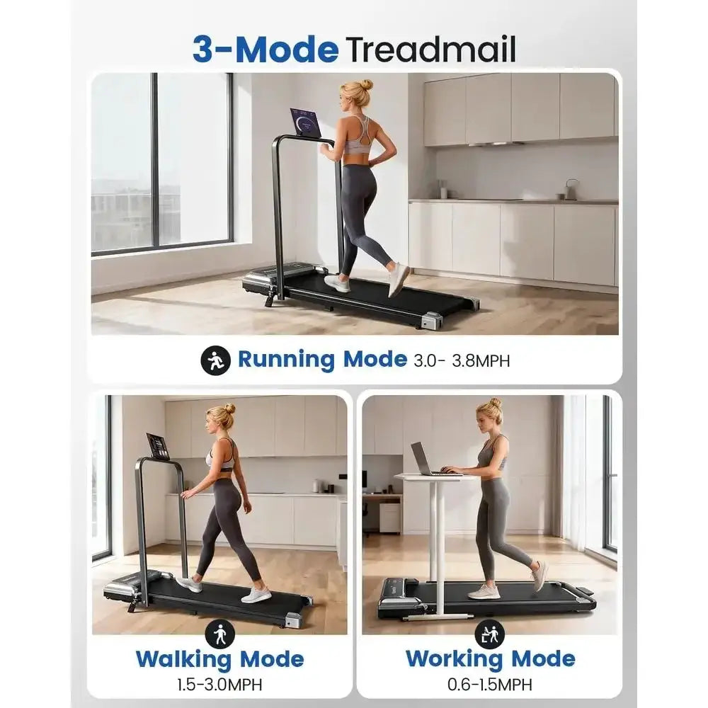 Portable Compact Treadmill with Handle, Adjustable Incline, 2.5HP Quiet, Under Desk, 0.6-3.8 MPH Speed, 265 lbs