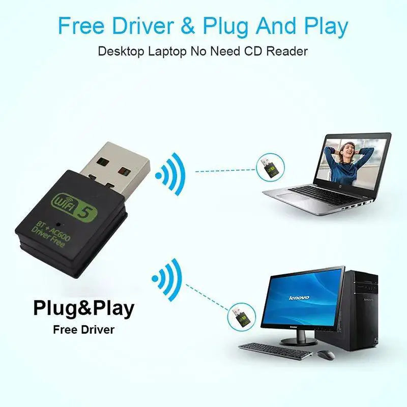 Dual Band Wireless USB WiFi Bluetooth Adapter 600Mbps