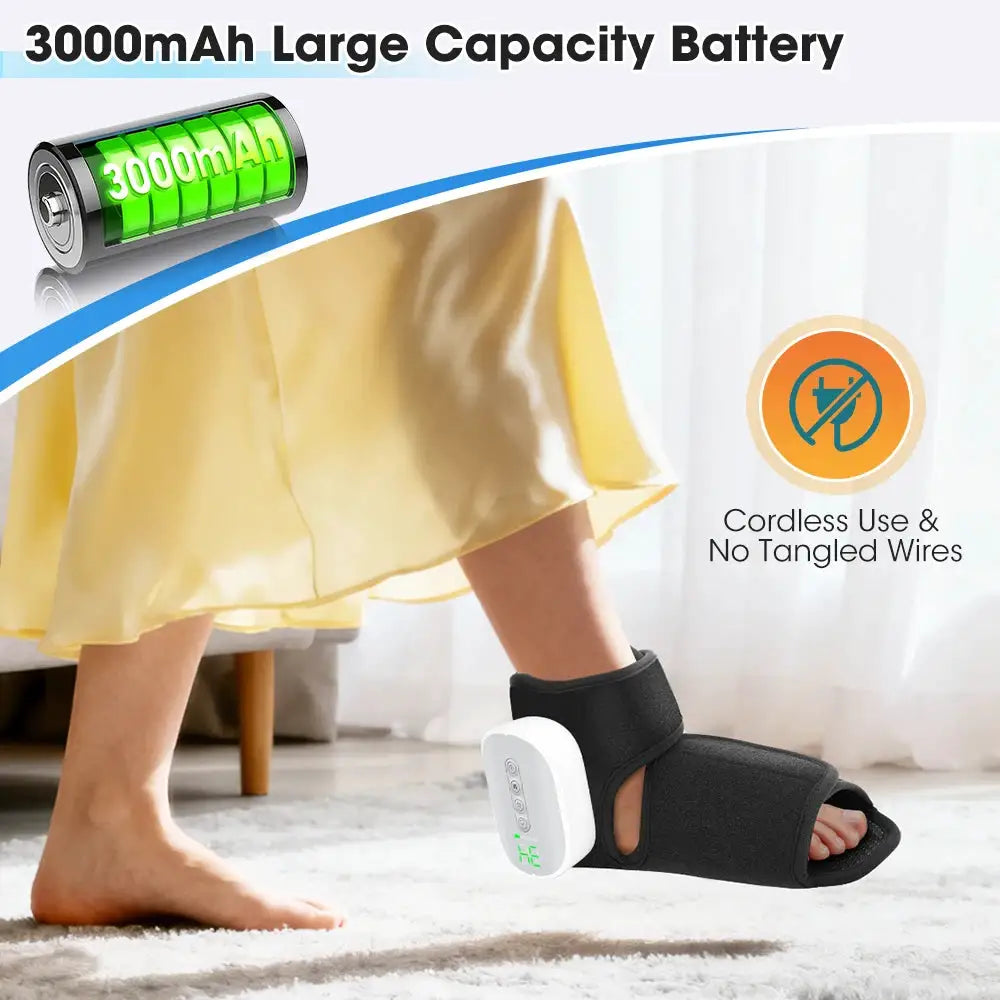 Foot Massager with Heat 3 Modes 4 Levels, Cordless Air Compression Foot and Ankle Massager 3000mAh USB for Home Office Relax