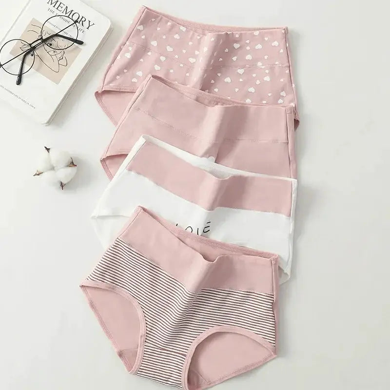 4 Piece High Waist Cotton Panties Set For Women Lingerie