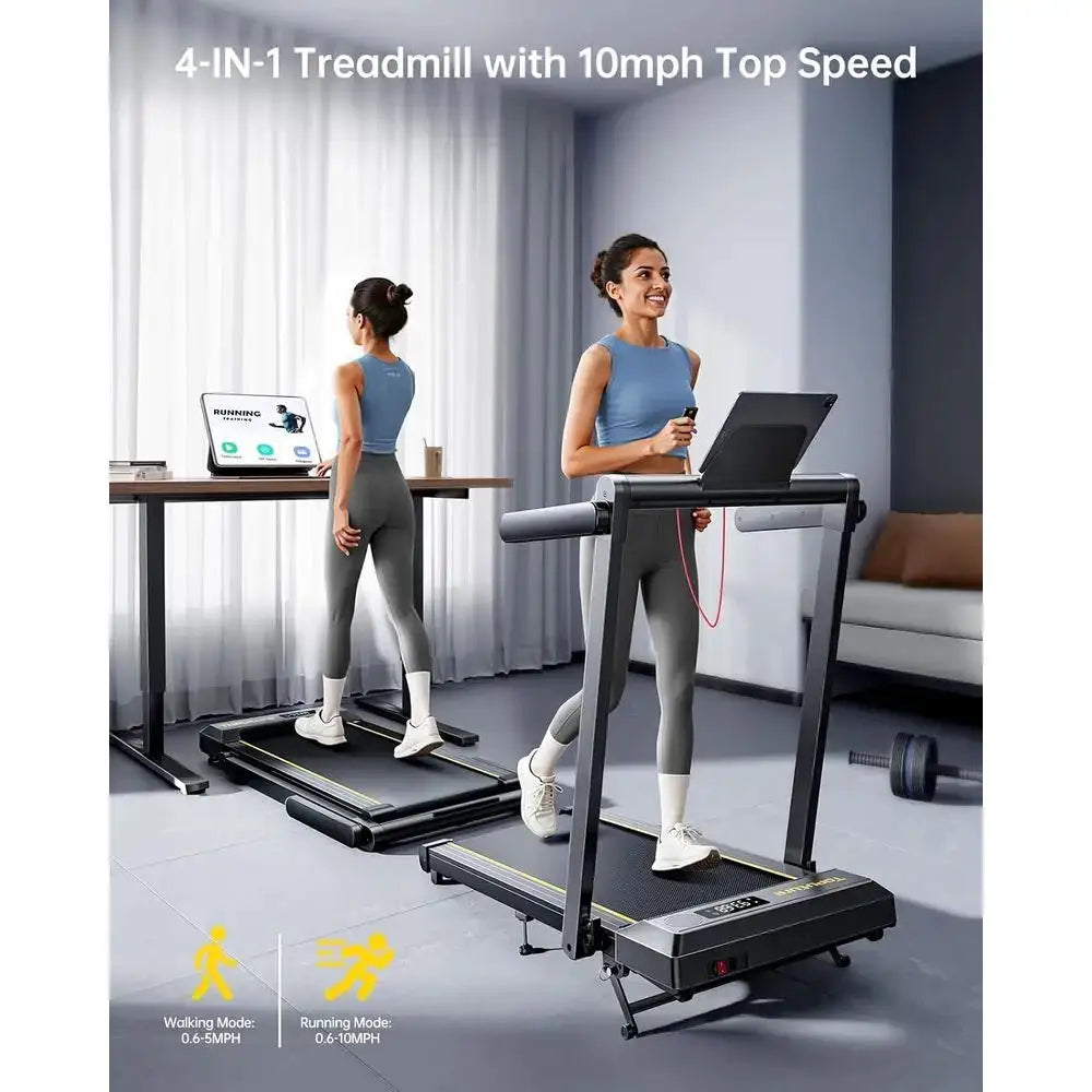 Portable Folding Treadmill with 12% Incline, 4-in-1 Under Desk Walking Pad, Bluetooth Speaker, 0.6-10MPH Speed