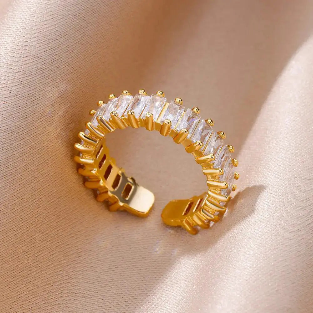 Sunflower Stainless Steel Wedding Ring Set With Gold Plating