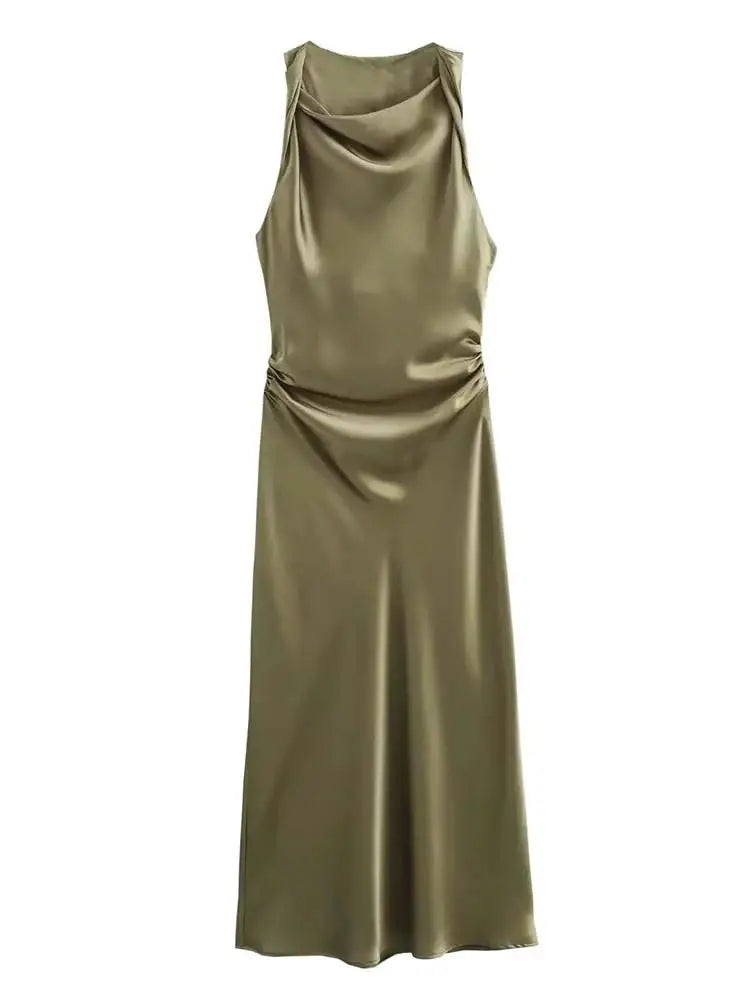 Satin Long Dresses for Women 2026 Summer Slip Midi Dress Woman Sexy Evening Party Dress Sleeveless Female Elegant Dresses