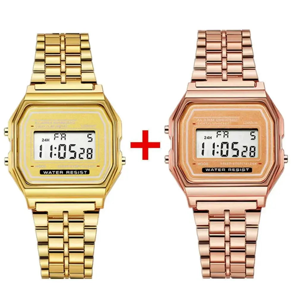 Gold Stainless Steel LED Mens Watch Modern Stylish Timepiece
