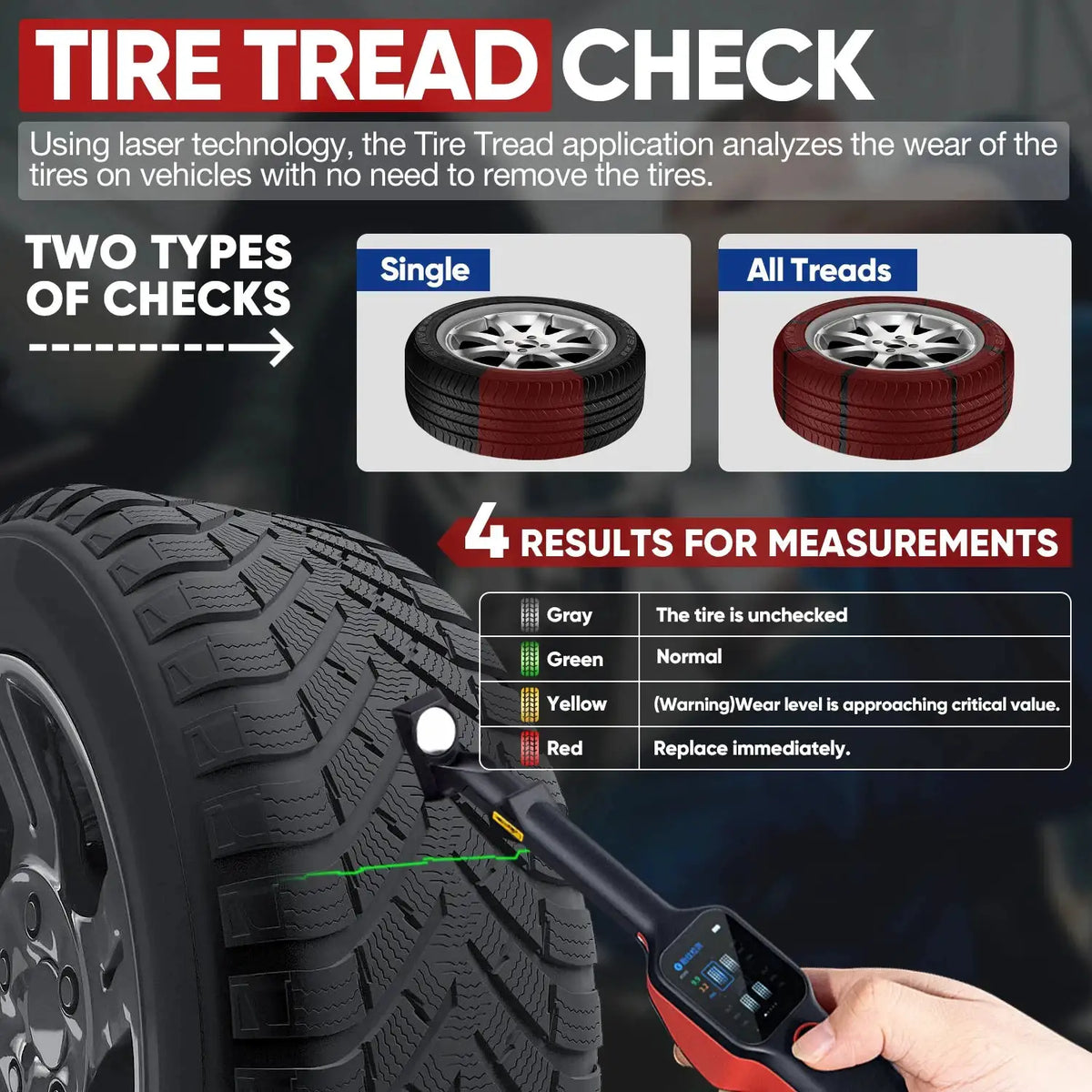 Autel MaxiTPMS TBE200E Tire Tread Depth Examiner Laser Tire Health Tester Dual Camera Real-time Tire Health Analysis Free Update