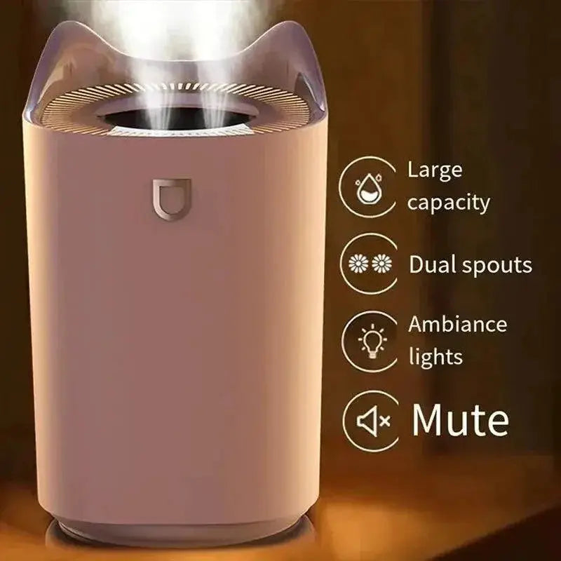 Whisper Quiet Dual Nozzle USB Humidifier Portable Comfort